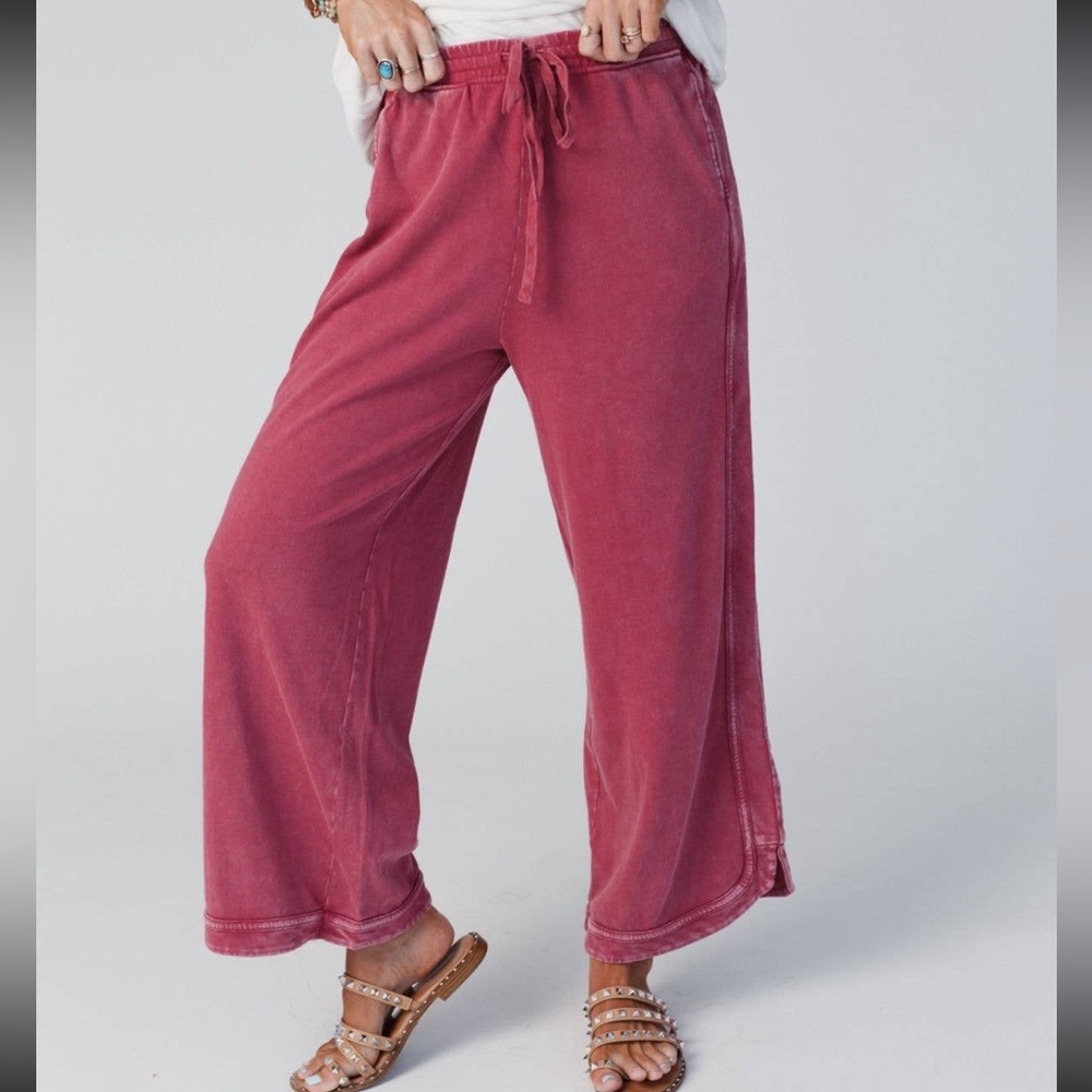 Burgundy wide leg pants